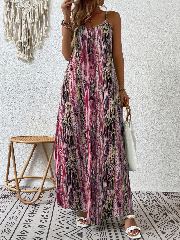 Women Sexy Fashion Loose Vintage Print Casual Maxi Dress