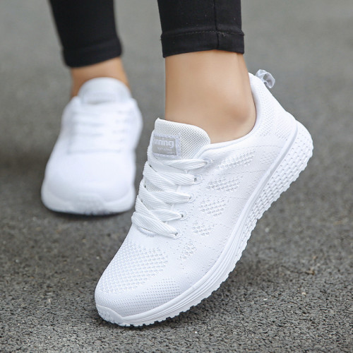 Women Casual Fashion Breathable Mesh Flat Shoes White Sneakers