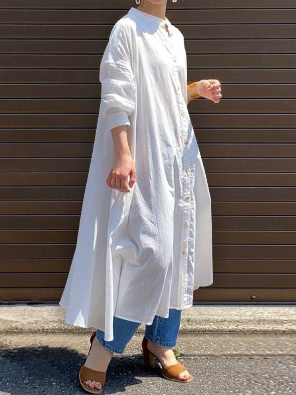 Women Fashion Long Sleeve Vintage Oversize Casual Maxi Dress