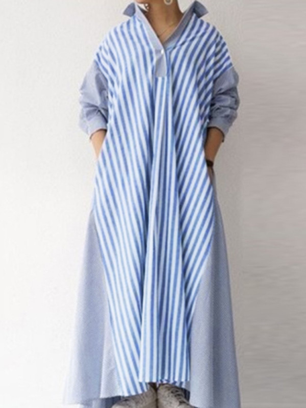 Elegant Lapel Casual Long Sleeve Shirt  Maxi Dress