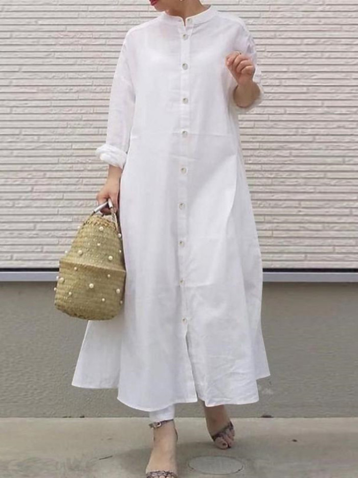 Women Fashion Long Sleeve Vintage Oversize Casual Maxi Dress