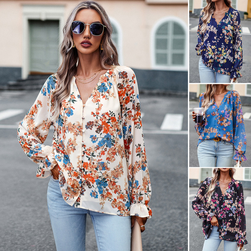 Women's Elegant Fashion Floral Long-sleeved Shirt