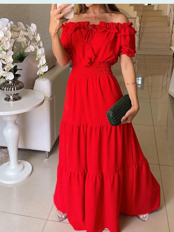 Women Solid Boho Elegant Slash Neck Beach Party Casual Office Maxi Dresses