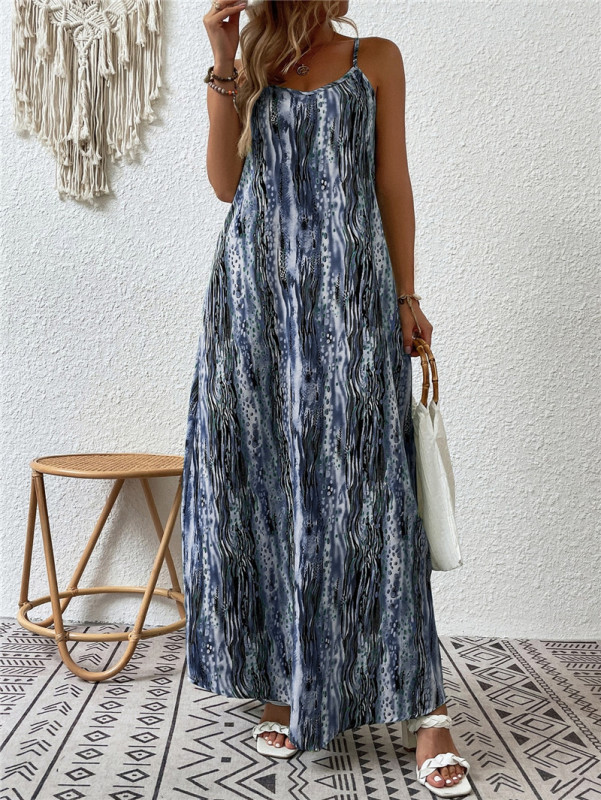 Women Sexy Fashion Loose Vintage Print Casual Maxi Dress