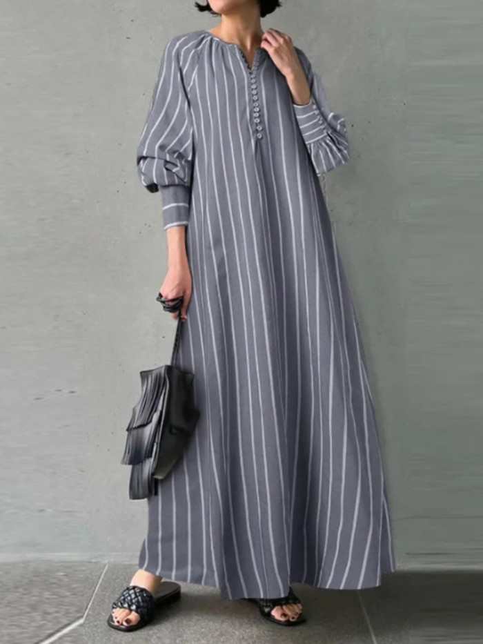 Fashionable Cotton Stripe Loose Casual Irregular Oversized Elegant  Maxi Dress