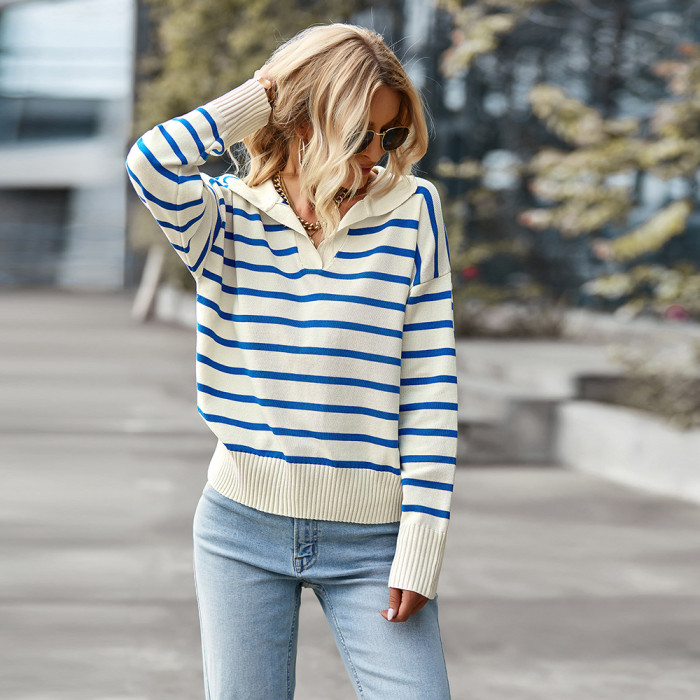 Women's Soft Comfortable Warm Top Casual Striped Sweater