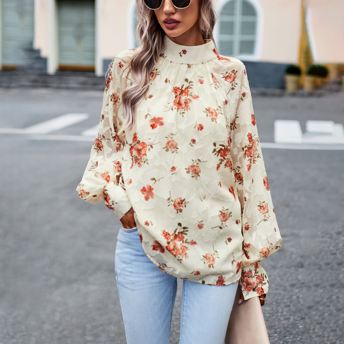 Women's Fashion Casual Print Elegant Long Sleeve Blouse