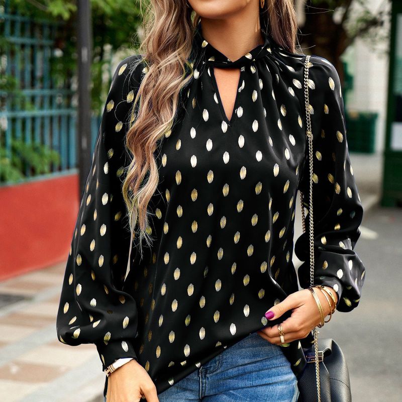 Women's Fashion Casual Polka Dot Print Long Sleeve Top Shirt