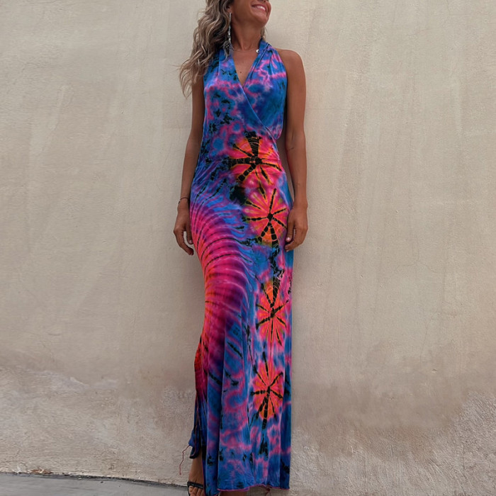 Women Casual Print Sleeveless Slim Fit Maxi Dress