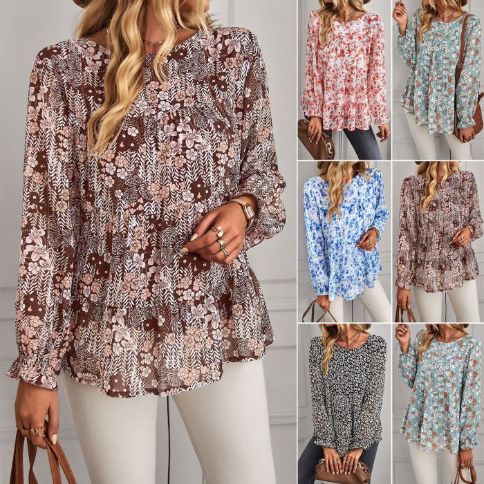 Stylish Casual Bohemian Print Casual Resort Loose Top Shirt