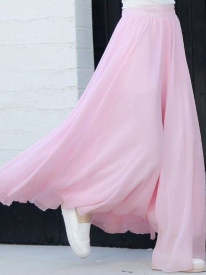 New Chiffon High Waist Double-layer Large Swing Skirt Long Skirt