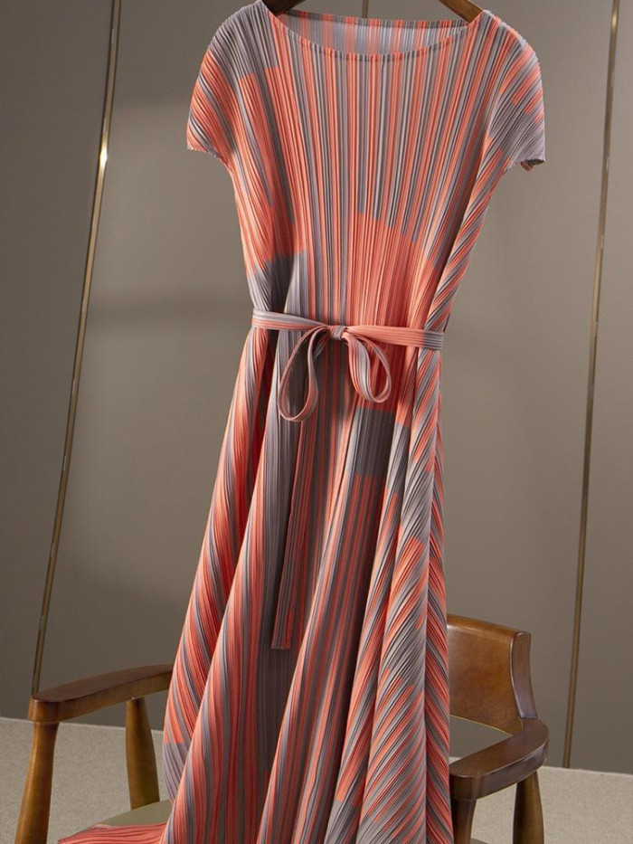 Fashion Simple Print Oversize A-line Pleated Midi Dress