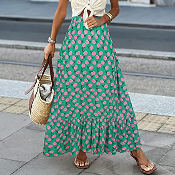 Women Streetwear Loose Casual Patchwork Print Elegant Skirt