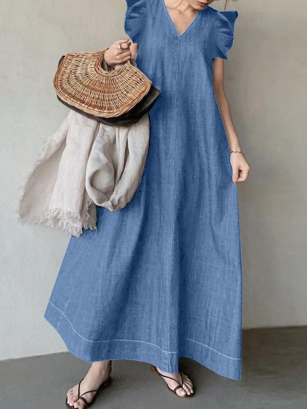 Women's Fashionable and Simple Solid Color Casual and Elegant Maxi Dress