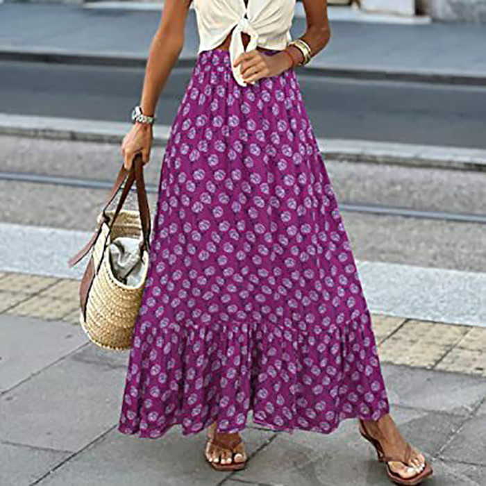 Women Streetwear Loose Casual Patchwork Print Elegant Skirt