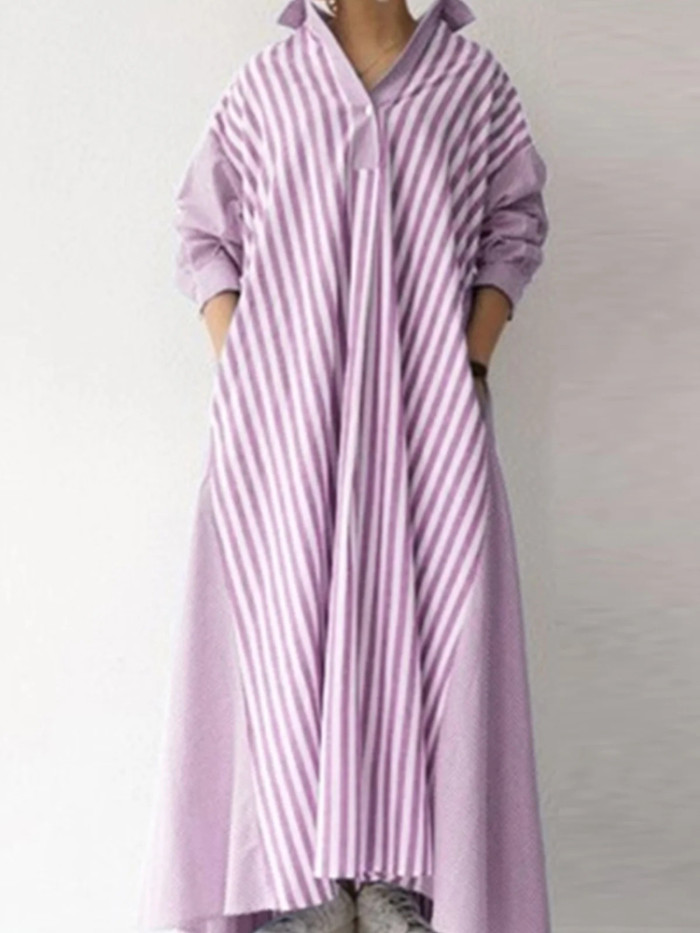 Elegant Lapel Casual Long Sleeve Shirt  Maxi Dress