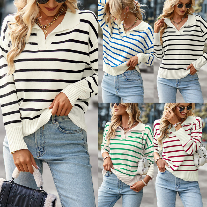 Women's Soft Comfortable Warm Top Casual Striped Sweater