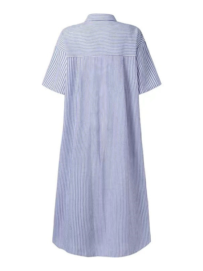Women Striped Shirt Dress Oversize Vintage Maxi Dress