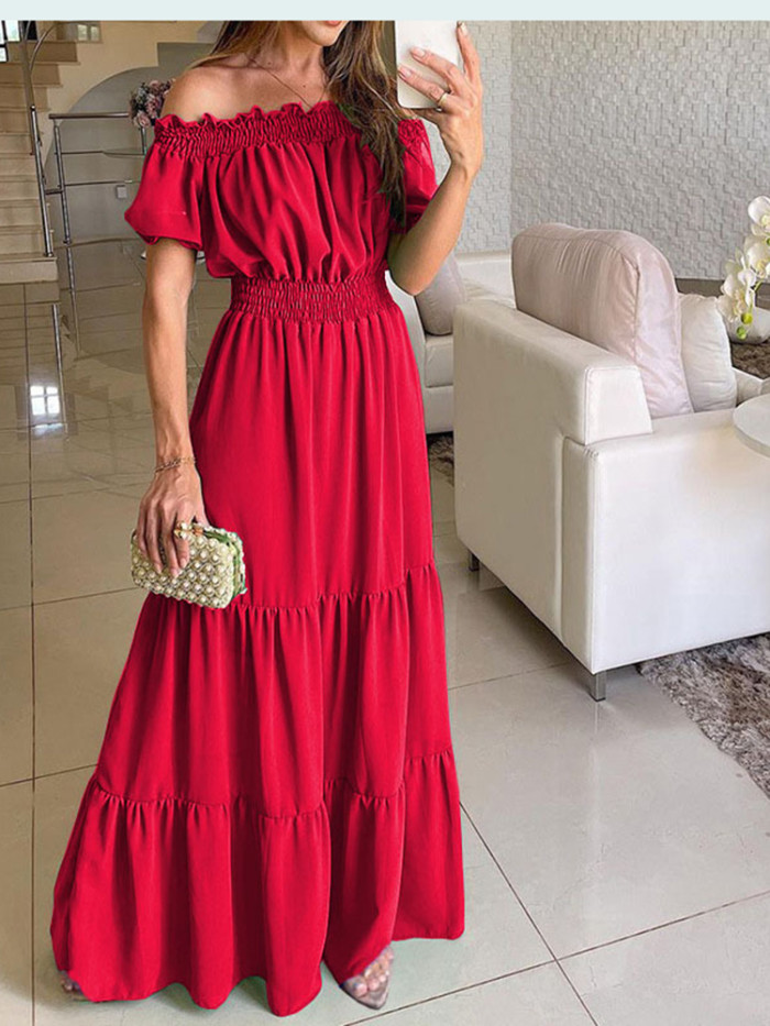 Women Solid Boho Elegant Slash Neck Beach Party Casual Office Maxi Dresses