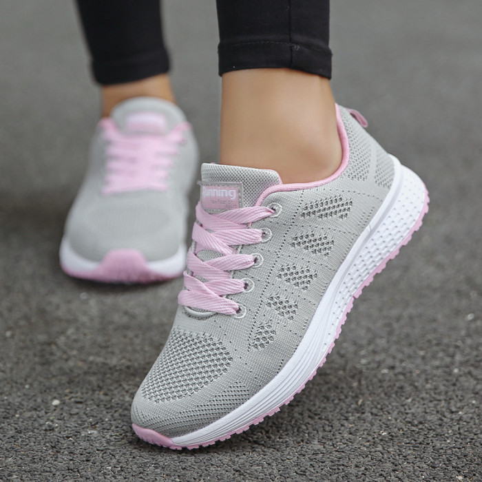 Women Casual Fashion Breathable Mesh Flat Shoes White Sneakers