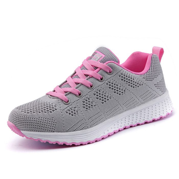 Women Casual Fashion Breathable Mesh Lace Up Flat Sneaker