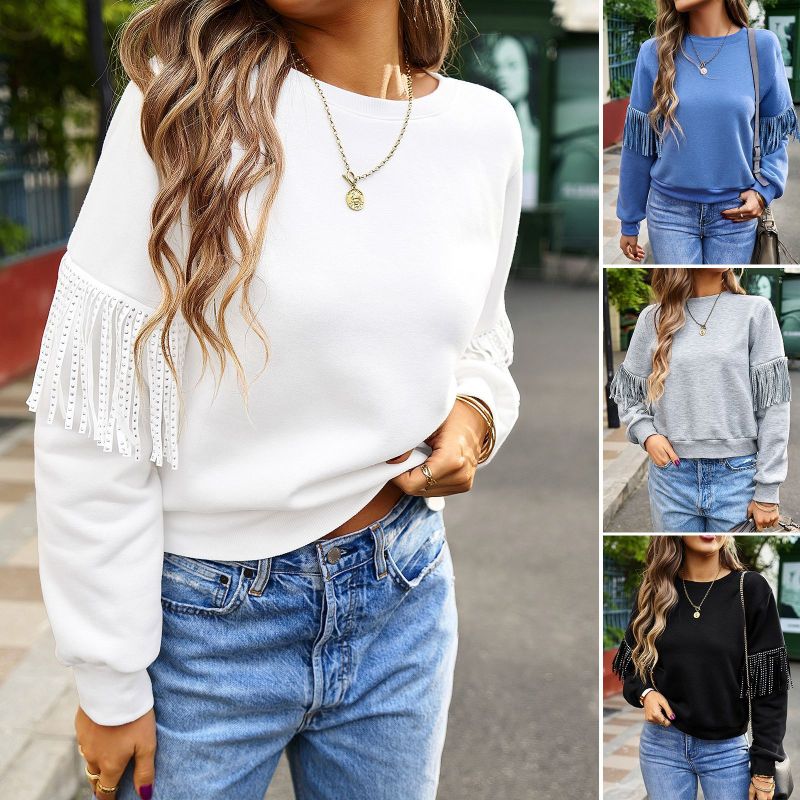 Women's Casual Simple Solid Color Round Neck Long Sleeve Sweatshirt