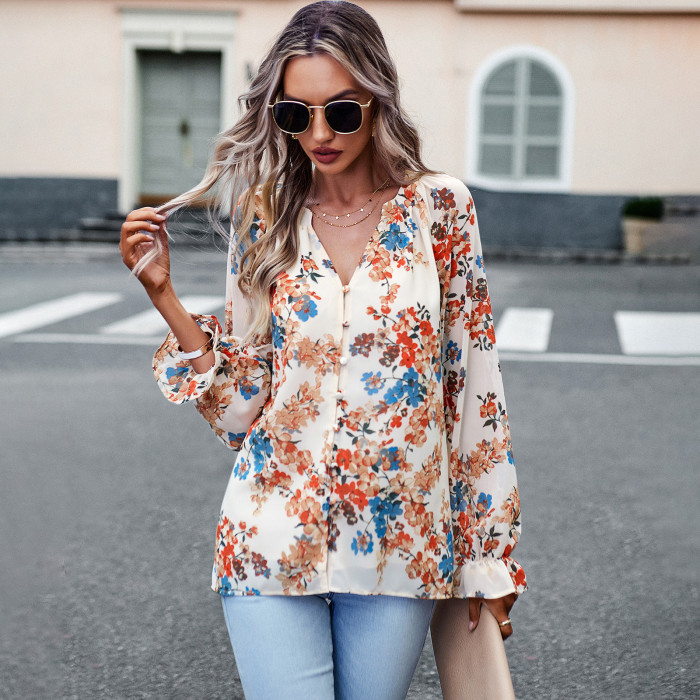 Women's Elegant Fashion Floral Long-sleeved Shirt