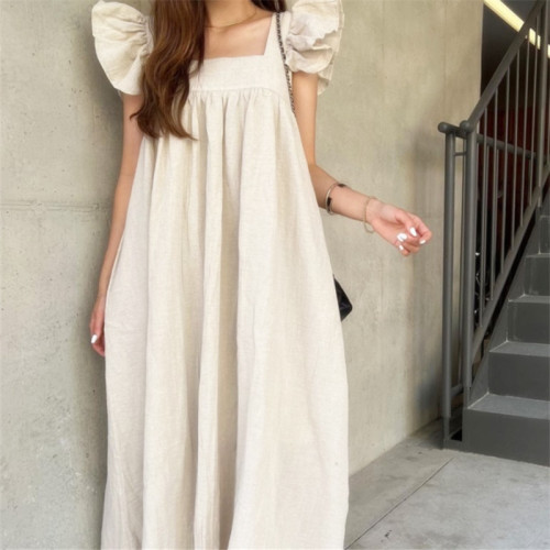 Women Fashion Short Sleeve Vintage Oversize Casual Streetwear Maxi Dress