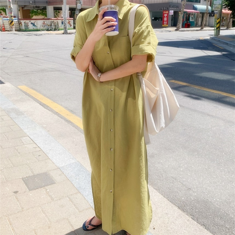 Short-sleeved Loose Casual Shirt-style Long Simple Comfortable Maxi Dress