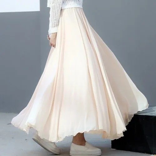 New Chiffon High Waist Double-layer Large Swing Skirt Long Skirt