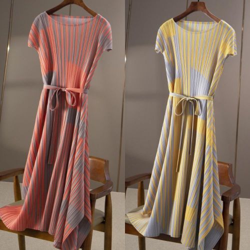 Fashion Simple Print Oversize A-line Pleated Midi Dress