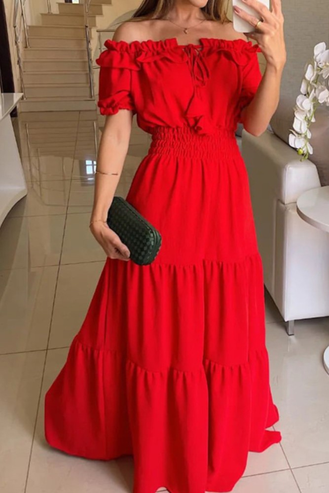 Women Solid Boho Elegant Slash Neck Beach Party Casual Office Maxi Dresses