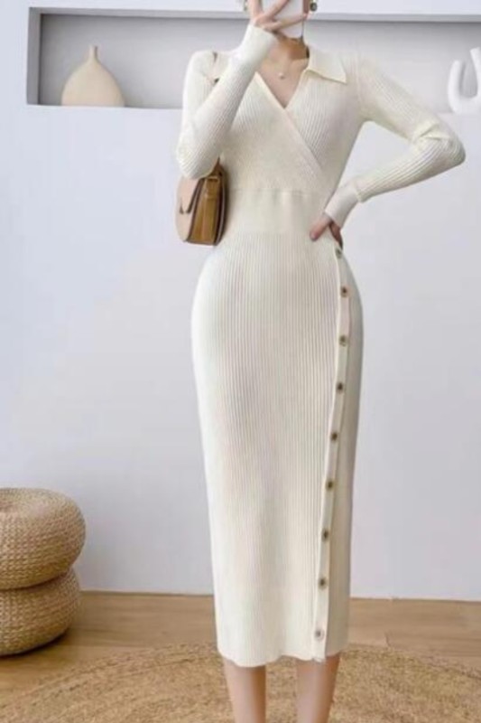 Women's Autumn Winter Sexy Spicy Elegant Commuter Knitted High Waist Slim Fit Polo Neck Dress