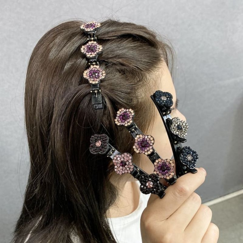 2023 Fashion Four-leaf Sparkling Crystal Stone Braided Hair Clips