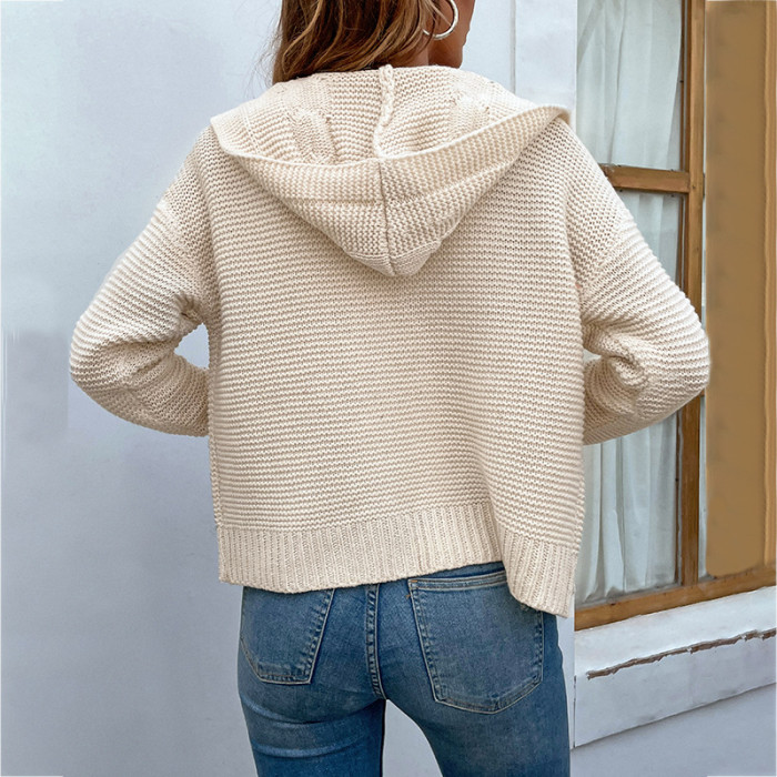 Hooded Open Stitch Sweaters Coat Streetwear Knitted Cardigan Top