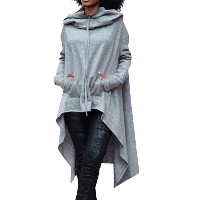 Women Irregular Hem Hoodies Sweatshirt Oversize Hooded Pullover Outwear Coat