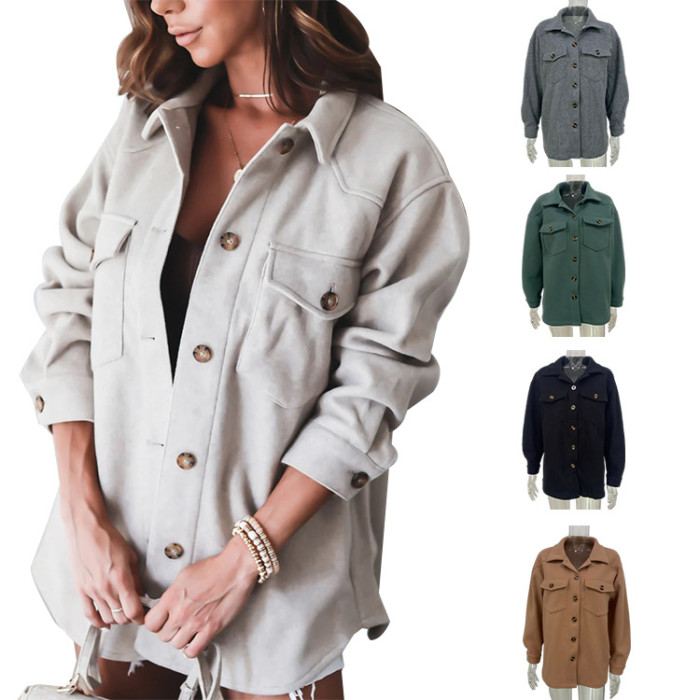 Women's Clothing 2023 Lapel Single-breasted Solid Shirt Woolen Coat Winter Coat