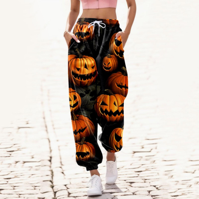 Women's Fashion Harajuku Print Halloween Drawstring Street Casual Sweatpants