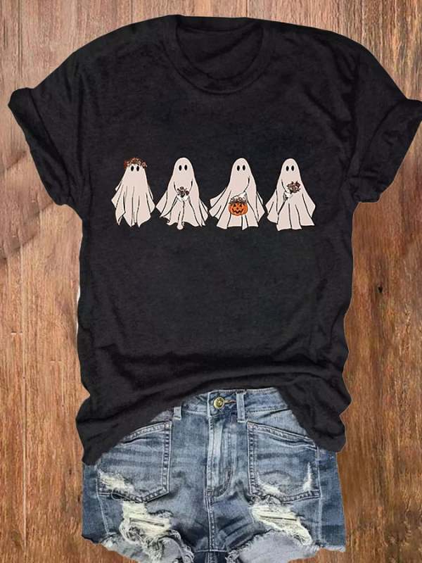 Women's Ghost Print Casual T-Shirt