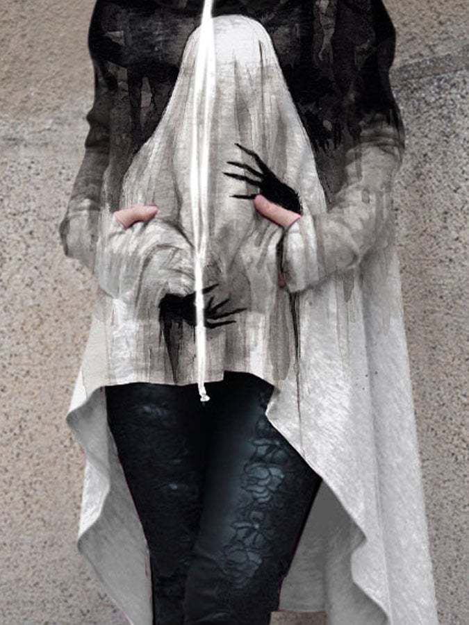 Women's Casual Ghost Art Print Irregular Sweatshirt