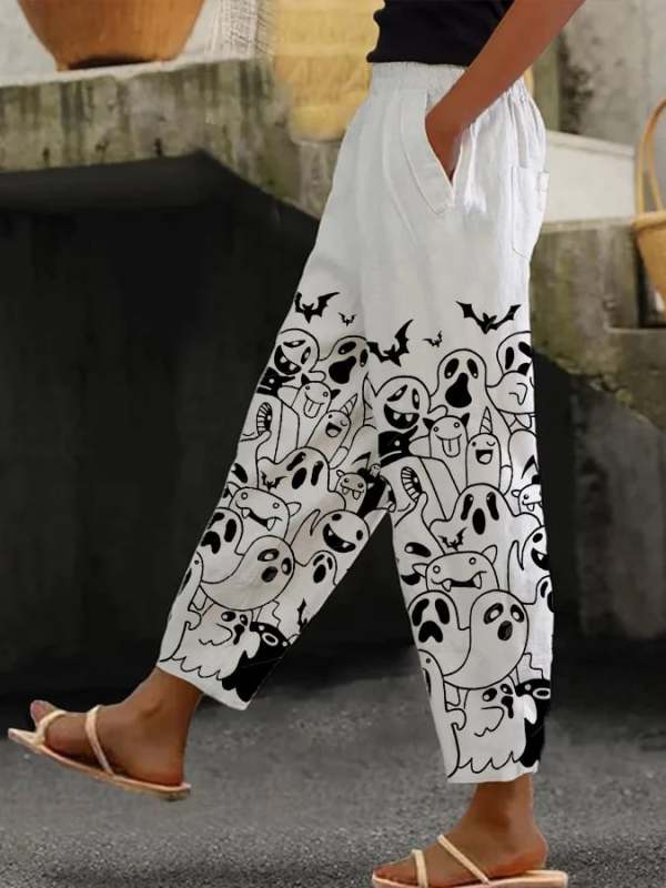 Ghost Print Wide-Leg Pants