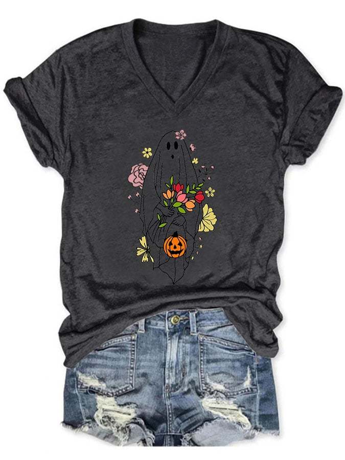 Women's Casual Ghost Art Printed Short Sleeve T-Shirt
