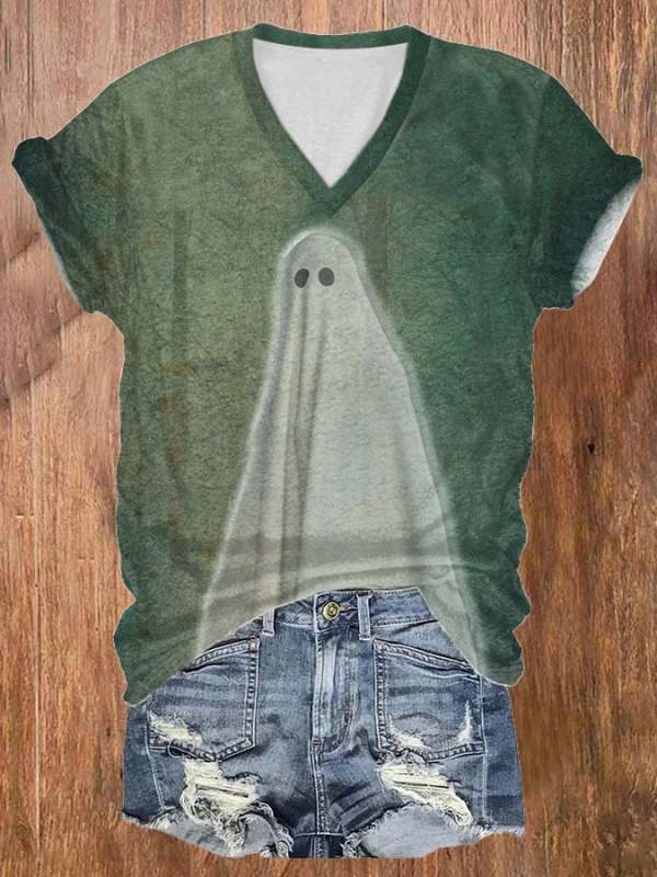 Women's Casual Ghost Art Printed Short Sleeve T-Shirt