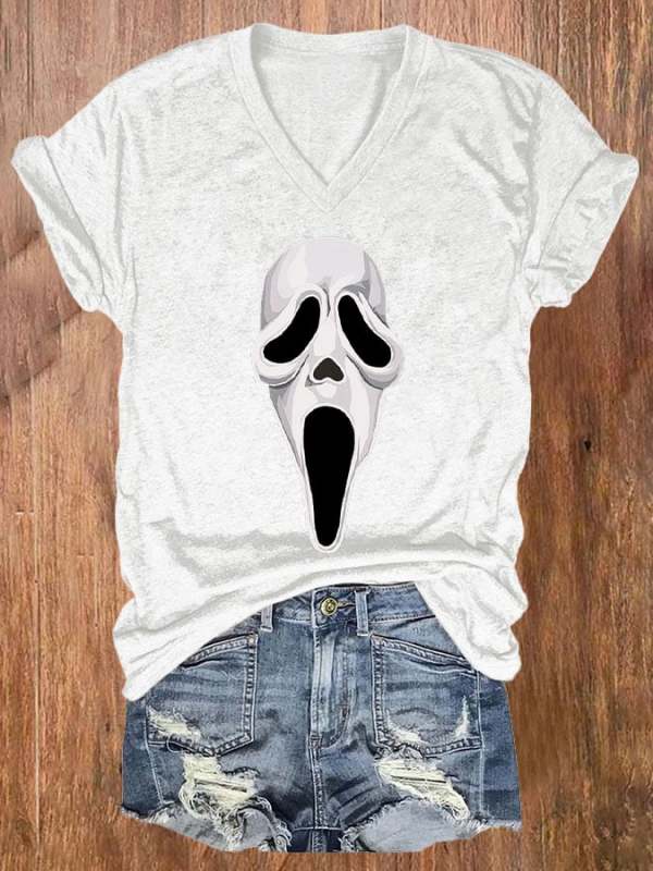 Women's Casual Ghost Art Printed Short Sleeve T-Shirt