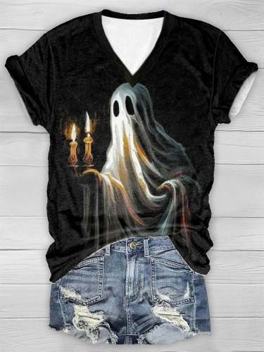 Halloween Women's Ghost Print Short Sleeve T-Shirt