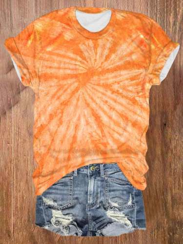 Retro Orange Tie Dye Print T-Shirt