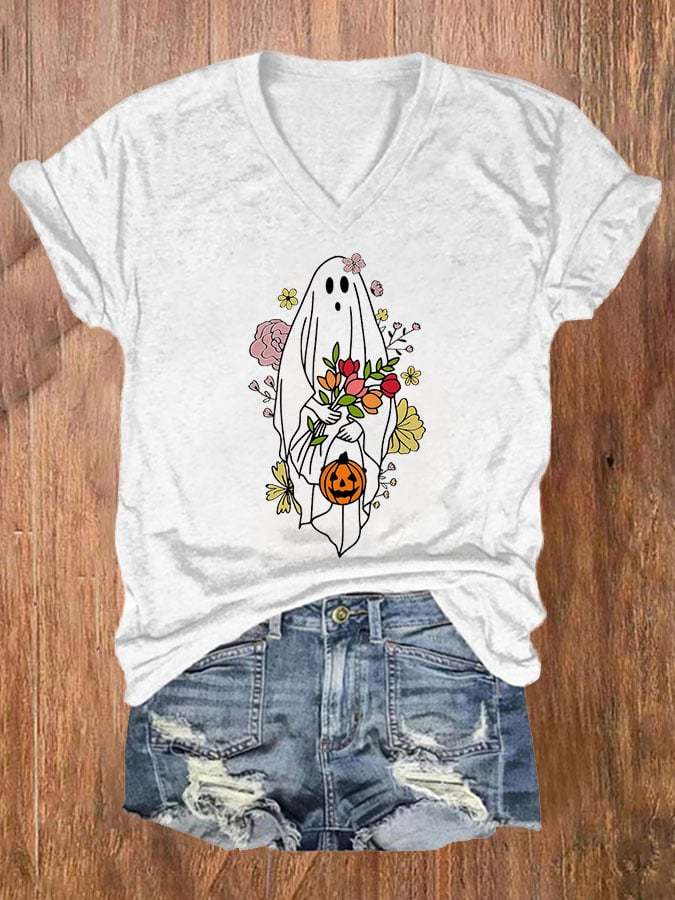 Women's Casual Ghost Art Printed Short Sleeve T-Shirt