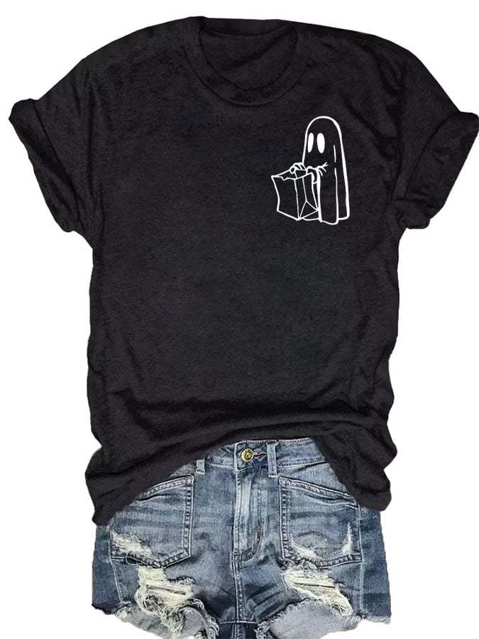 Women's Casual Ghost Art Printed Short Sleeve T-Shirt