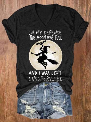 Women's Casual In My Defense The Moon Was Full Printed Short Sleeve T-Shirt