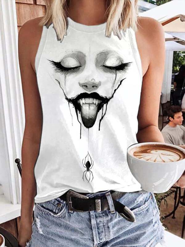 Women's Vintage Ghost Art Print Sleeveless Tank Top